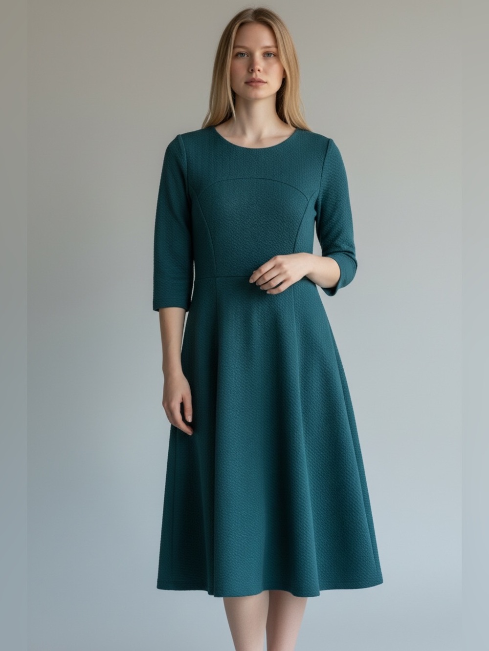 Boden Textured Fit & Flare Midi Dress Teal 8 L